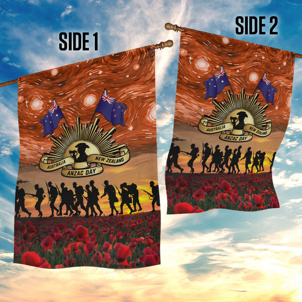 The Rising Sun Badge ANZAC Garden Flag Last Post Field of Poppy Starry Night Style