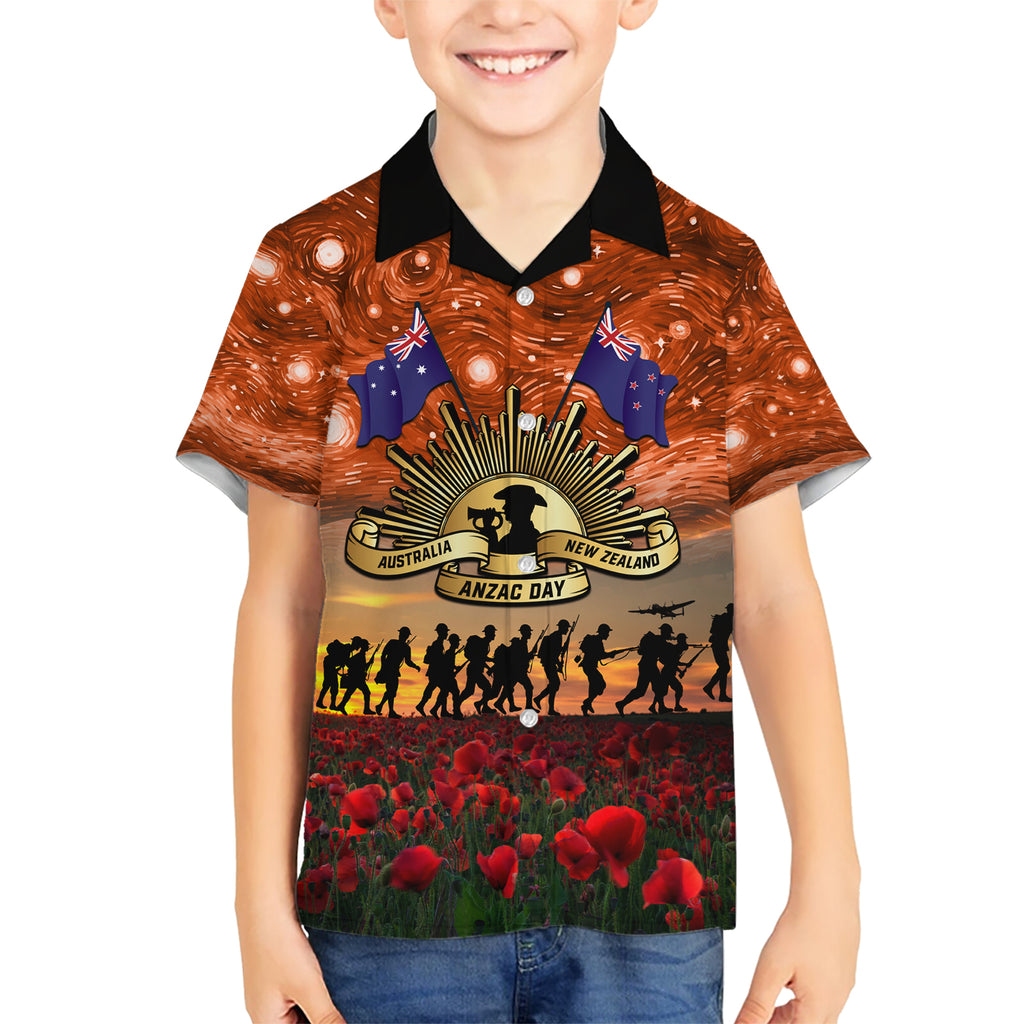 The Rising Sun Badge ANZAC Hawaiian Shirt Last Post Field of Poppy Starry Night Style