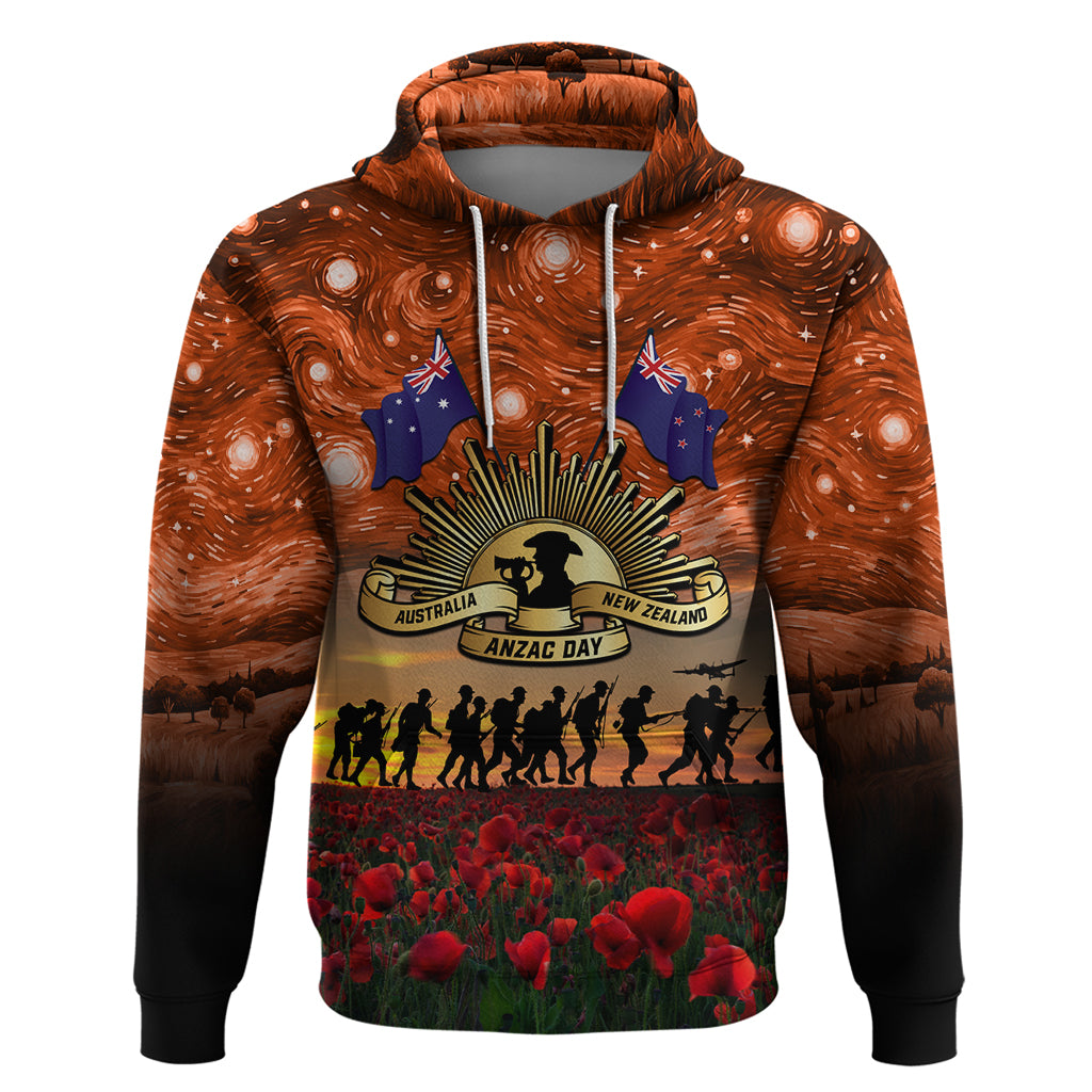 The Rising Sun Badge ANZAC Hoodie Last Post Field of Poppy Starry Night Style