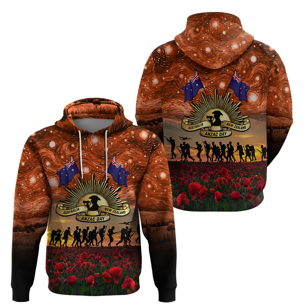 The Rising Sun Badge ANZAC Hoodie Last Post Field of Poppy Starry Night Style