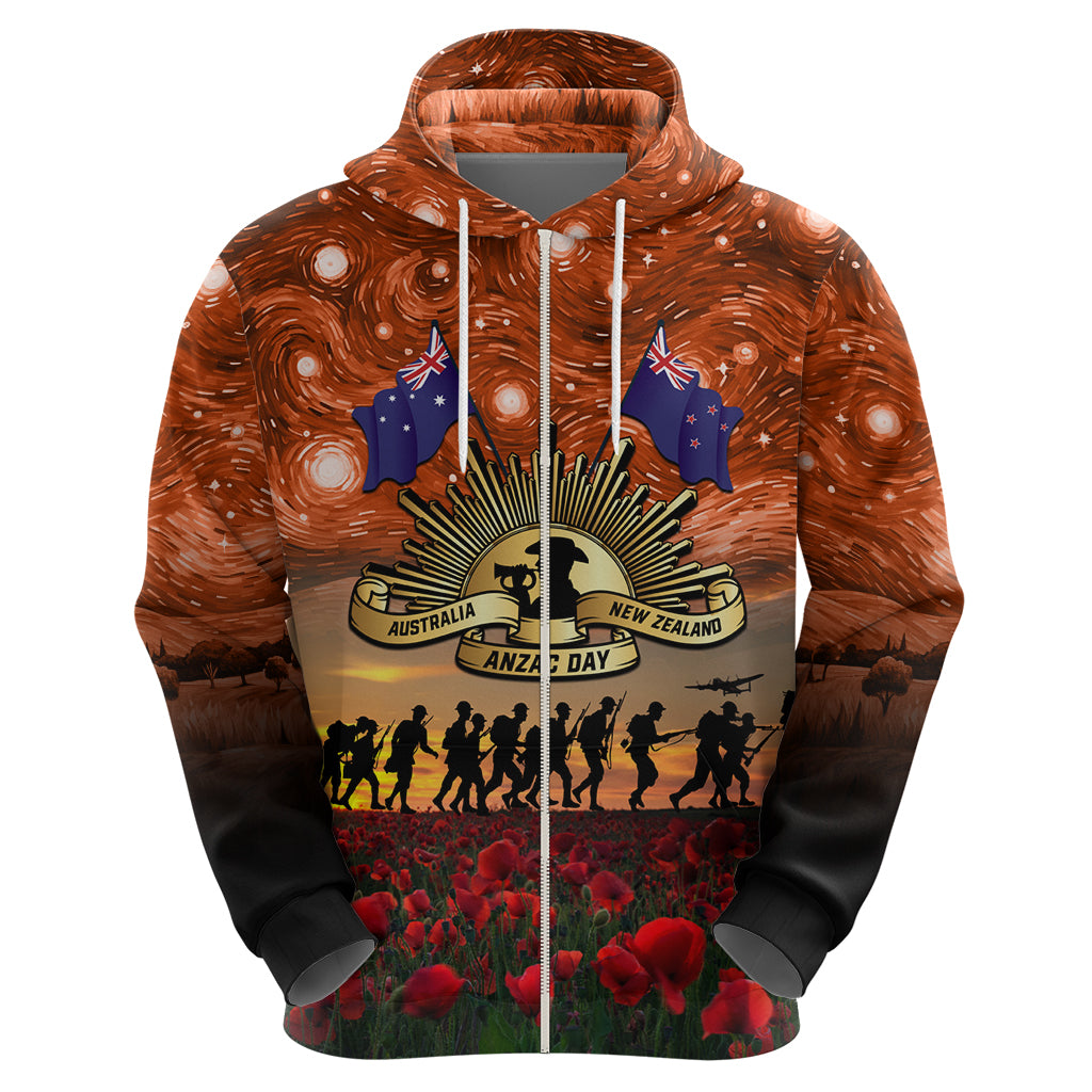 The Rising Sun Badge ANZAC Hoodie Last Post Field of Poppy Starry Night Style
