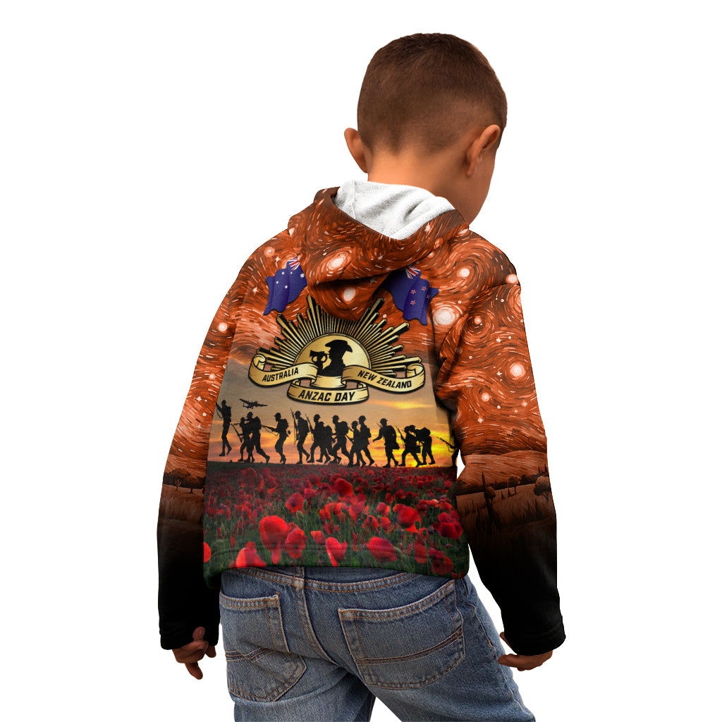The Rising Sun Badge ANZAC Kid Hoodie Last Post Field of Poppy Starry Night Style