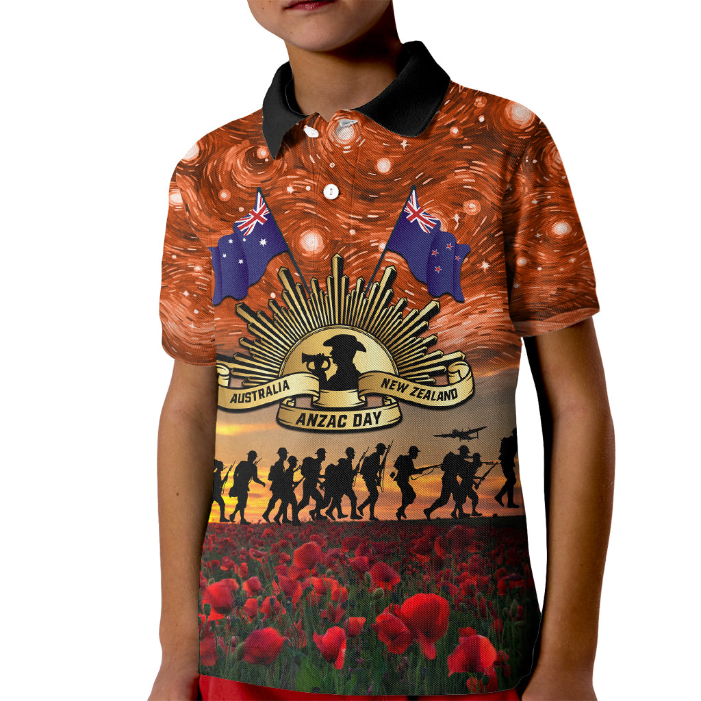 The Rising Sun Badge ANZAC Kid Polo Shirt Last Post Field of Poppy Starry Night Style