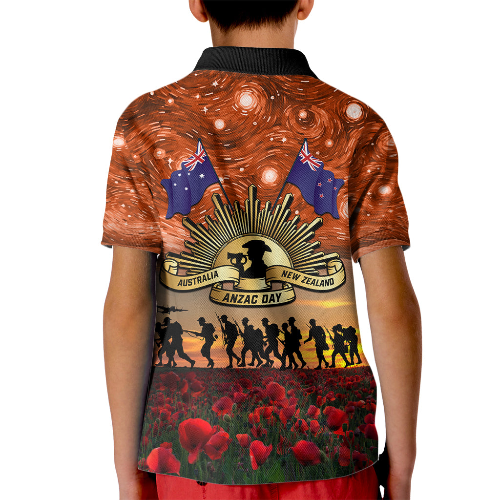 The Rising Sun Badge ANZAC Kid Polo Shirt Last Post Field of Poppy Starry Night Style