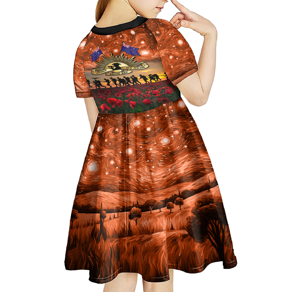 The Rising Sun Badge ANZAC Kid Short Sleeve Dress Last Post Field of Poppy Starry Night Style