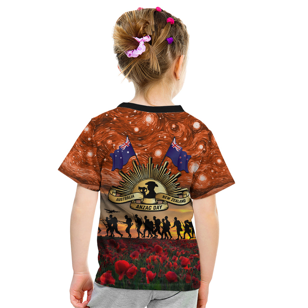 The Rising Sun Badge ANZAC Kid T Shirt Last Post Field of Poppy Starry Night Style