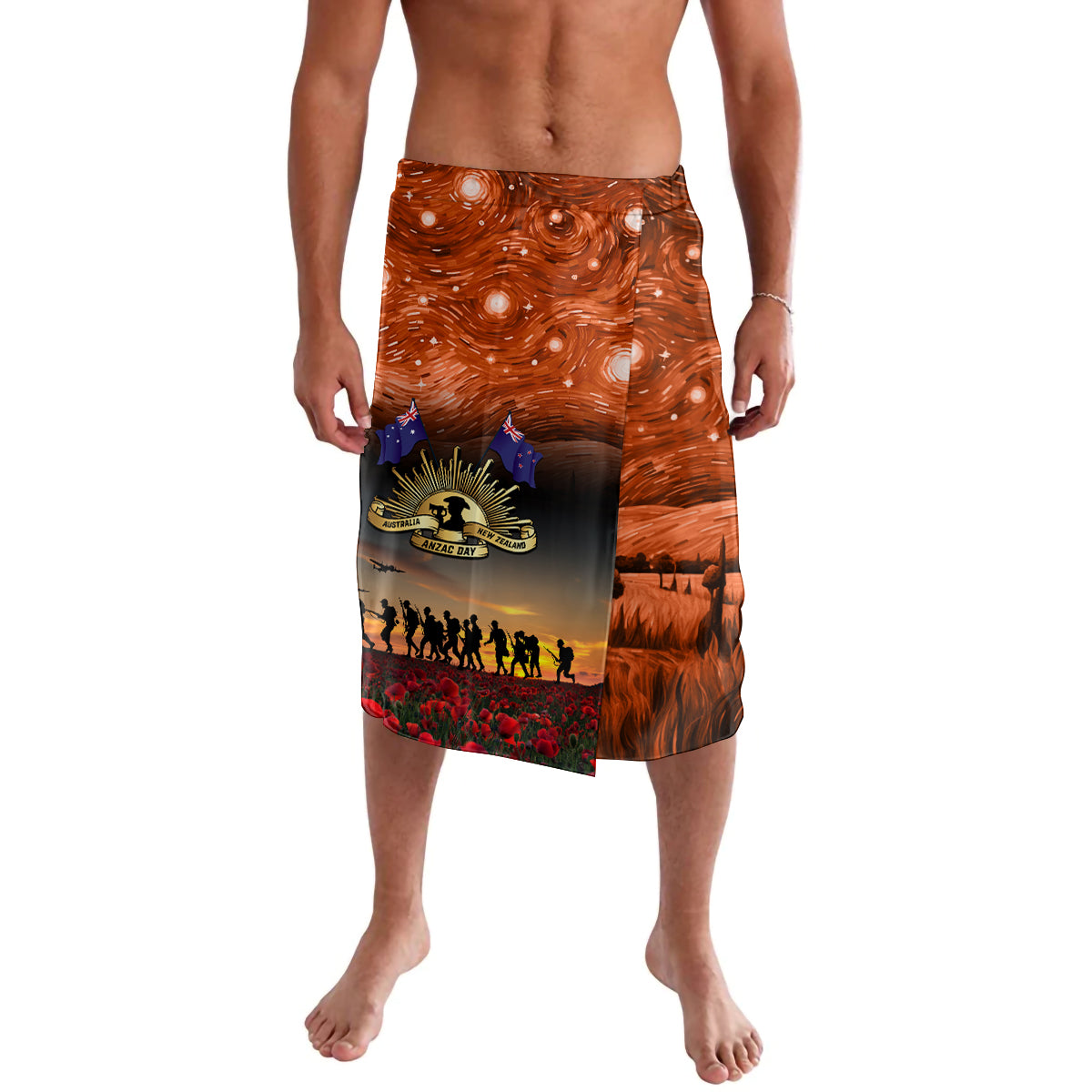 The Rising Sun Badge ANZAC Lavalava Last Post Field of Poppy Starry Night Style