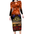 The Rising Sun Badge ANZAC Long Sleeve Bodycon Dress Last Post Field of Poppy Starry Night Style