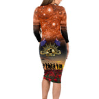The Rising Sun Badge ANZAC Long Sleeve Bodycon Dress Last Post Field of Poppy Starry Night Style