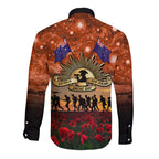 The Rising Sun Badge ANZAC Long Sleeve Button Shirt Last Post Field of Poppy Starry Night Style