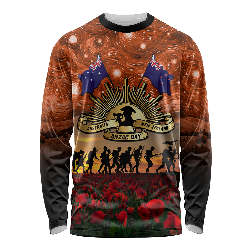 The Rising Sun Badge ANZAC Long Sleeve Shirt Last Post Field of Poppy Starry Night Style