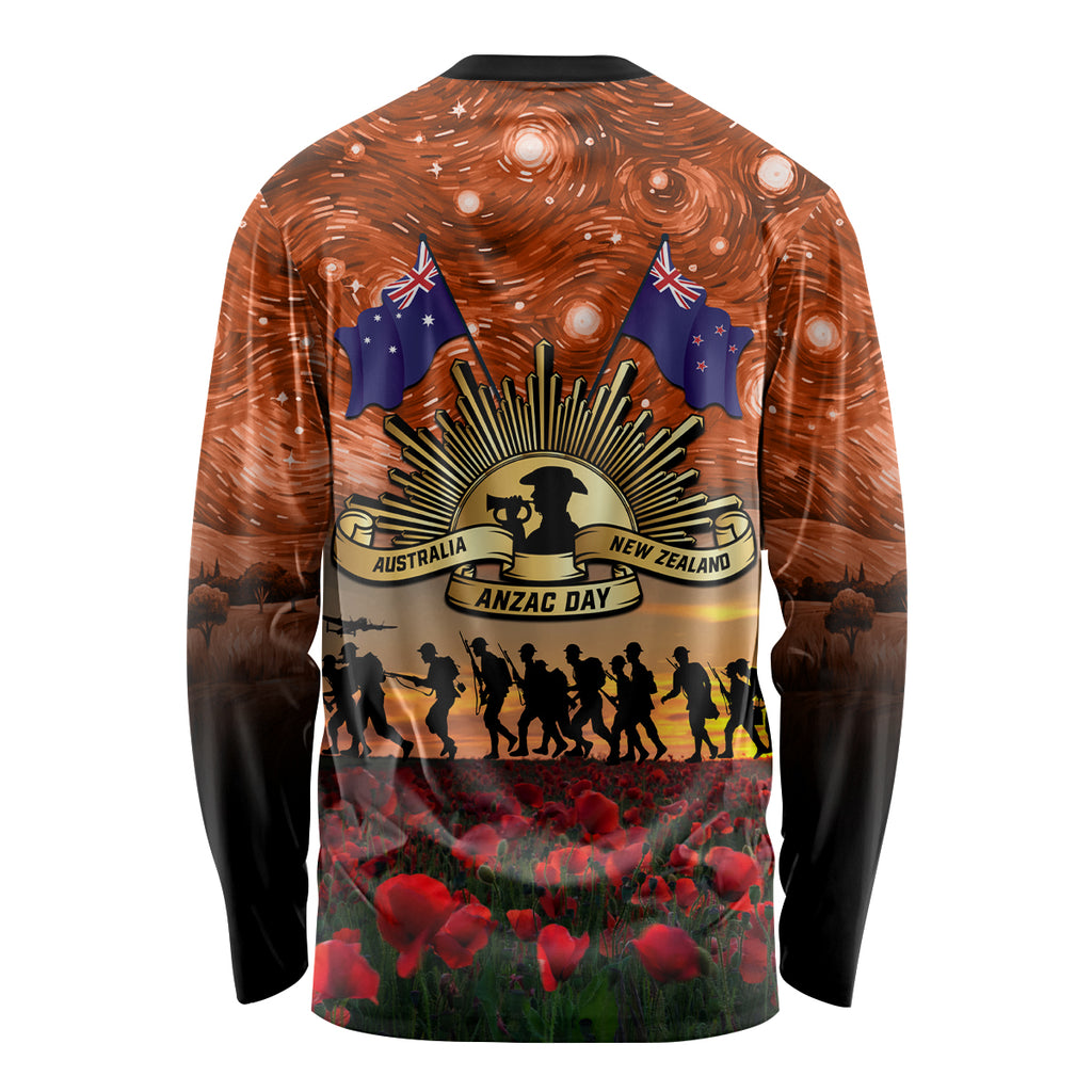 The Rising Sun Badge ANZAC Long Sleeve Shirt Last Post Field of Poppy Starry Night Style