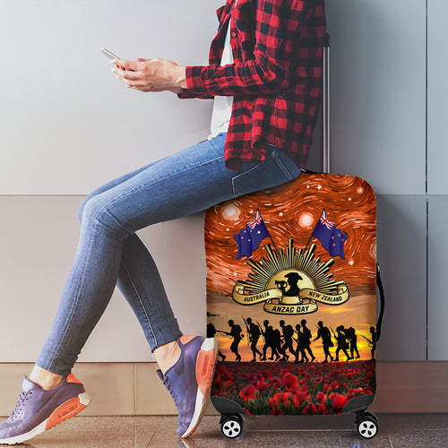 The Rising Sun Badge ANZAC Luggage Cover Last Post Field of Poppy Starry Night Style