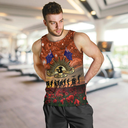The Rising Sun Badge ANZAC Men Tank Top Last Post Field of Poppy Starry Night Style