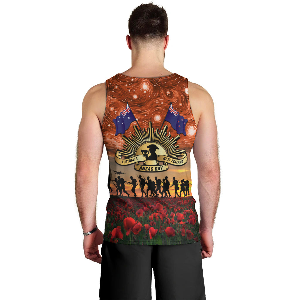 The Rising Sun Badge ANZAC Men Tank Top Last Post Field of Poppy Starry Night Style