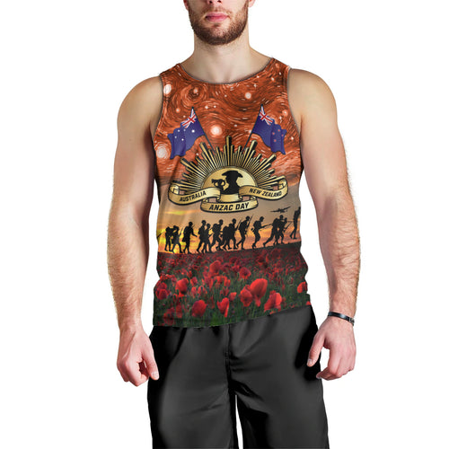 The Rising Sun Badge ANZAC Men Tank Top Last Post Field of Poppy Starry Night Style