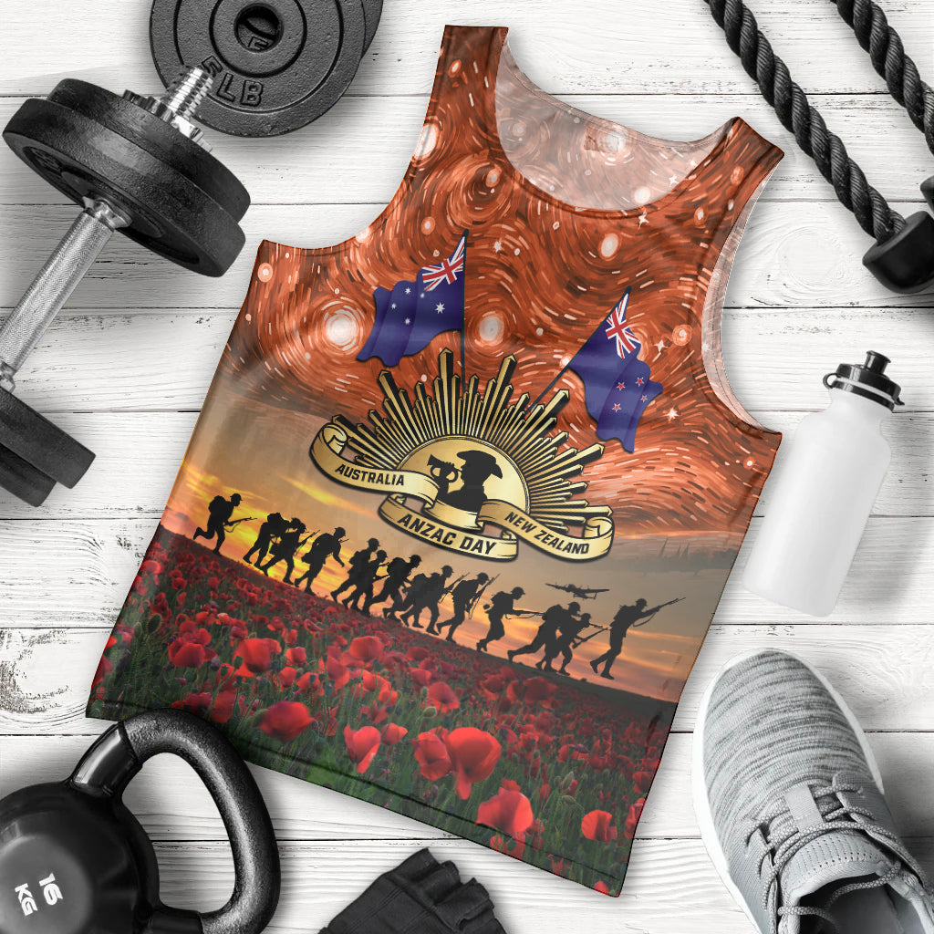 The Rising Sun Badge ANZAC Men Tank Top Last Post Field of Poppy Starry Night Style