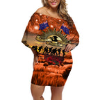 The Rising Sun Badge ANZAC Off Shoulder Short Dress Last Post Field of Poppy Starry Night Style