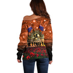 The Rising Sun Badge ANZAC Off Shoulder Sweater Last Post Field of Poppy Starry Night Style