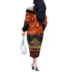 The Rising Sun Badge ANZAC Off The Shoulder Long Sleeve Dress Last Post Field of Poppy Starry Night Style