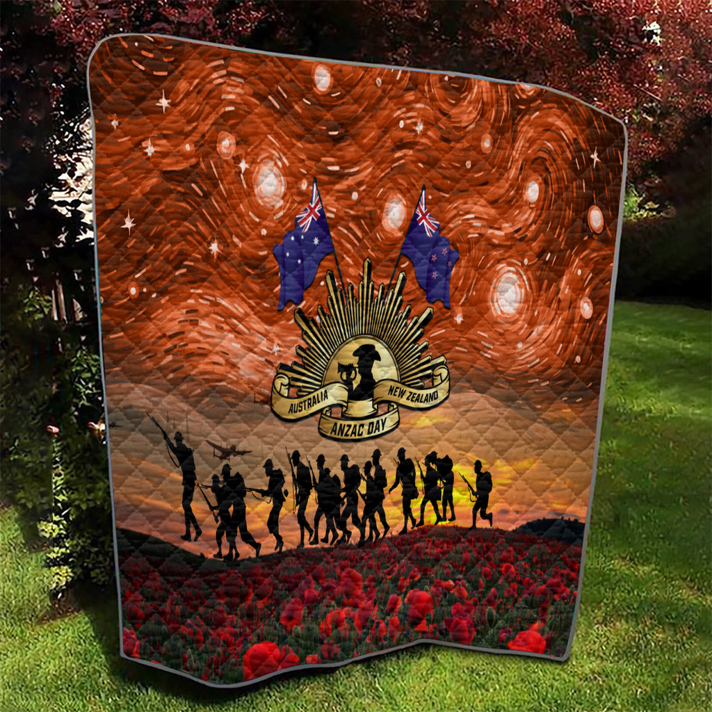 The Rising Sun Badge ANZAC Quilt Last Post Field of Poppy Starry Night Style