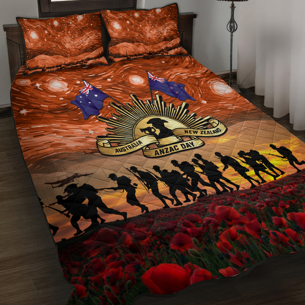 The Rising Sun Badge ANZAC Quilt Bed Set Last Post Field of Poppy Starry Night Style