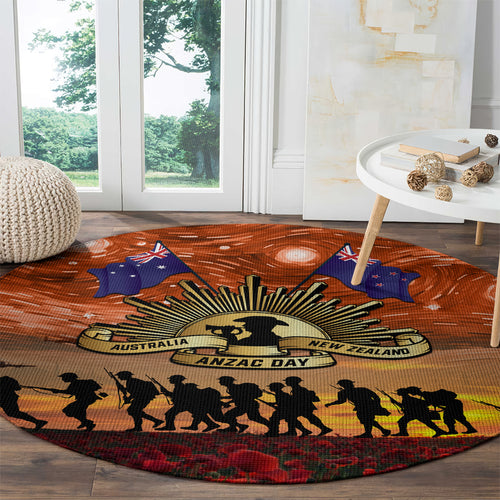 The Rising Sun Badge ANZAC Round Carpet Last Post Field of Poppy Starry Night Style