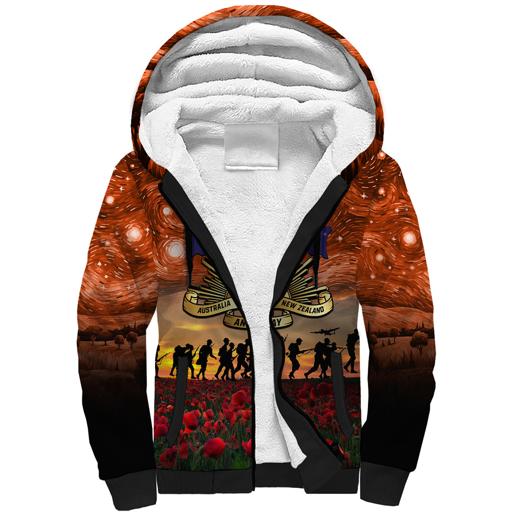 The Rising Sun Badge ANZAC Sherpa Hoodie Last Post Field of Poppy Starry Night Style