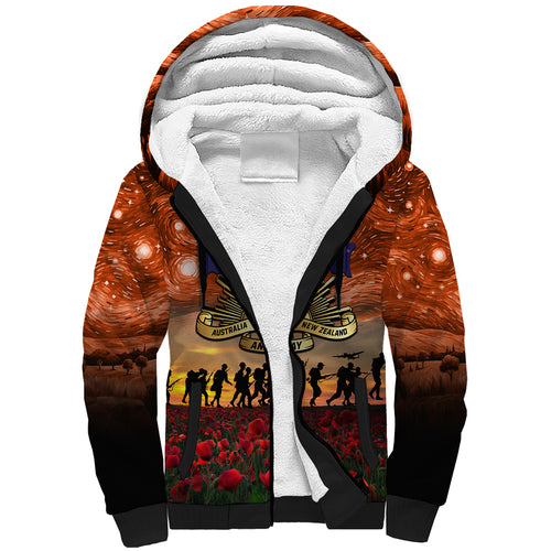 The Rising Sun Badge ANZAC Sherpa Hoodie Last Post Field of Poppy Starry Night Style