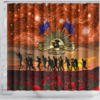 The Rising Sun Badge ANZAC Shower Curtain Last Post Field of Poppy Starry Night Style