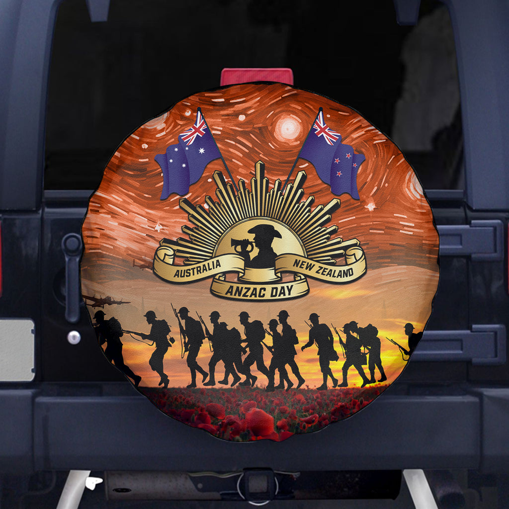 The Rising Sun Badge ANZAC Spare Tire Cover Last Post Field of Poppy Starry Night Style