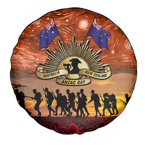 The Rising Sun Badge ANZAC Spare Tire Cover Last Post Field of Poppy Starry Night Style