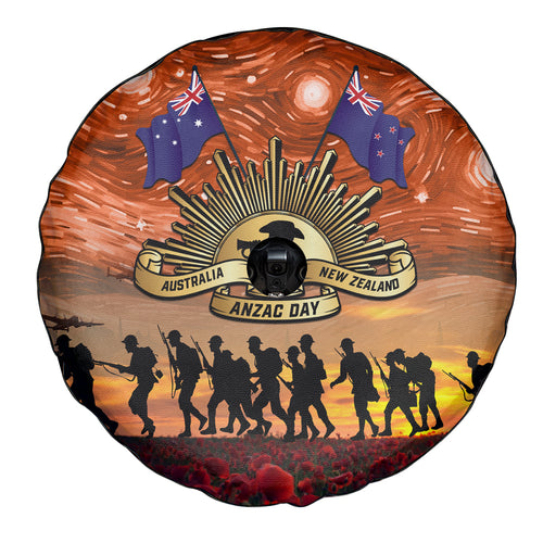 The Rising Sun Badge ANZAC Spare Tire Cover Last Post Field of Poppy Starry Night Style