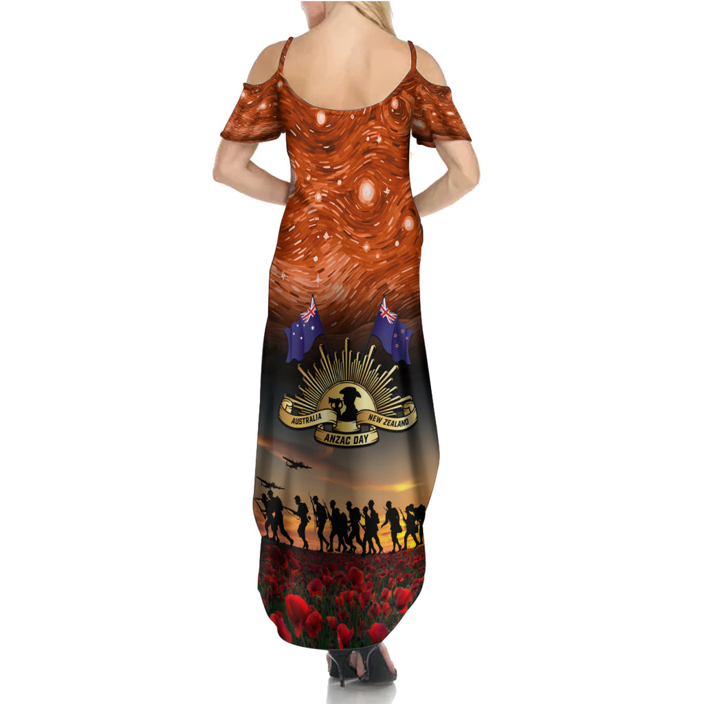 The Rising Sun Badge ANZAC Summer Maxi Dress Last Post Field of Poppy Starry Night Style