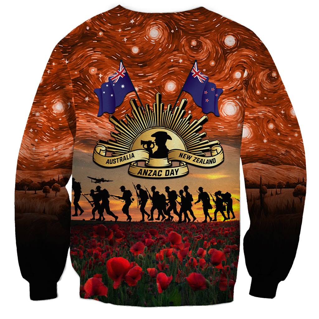 The Rising Sun Badge ANZAC Sweatshirt Last Post Field of Poppy Starry Night Style