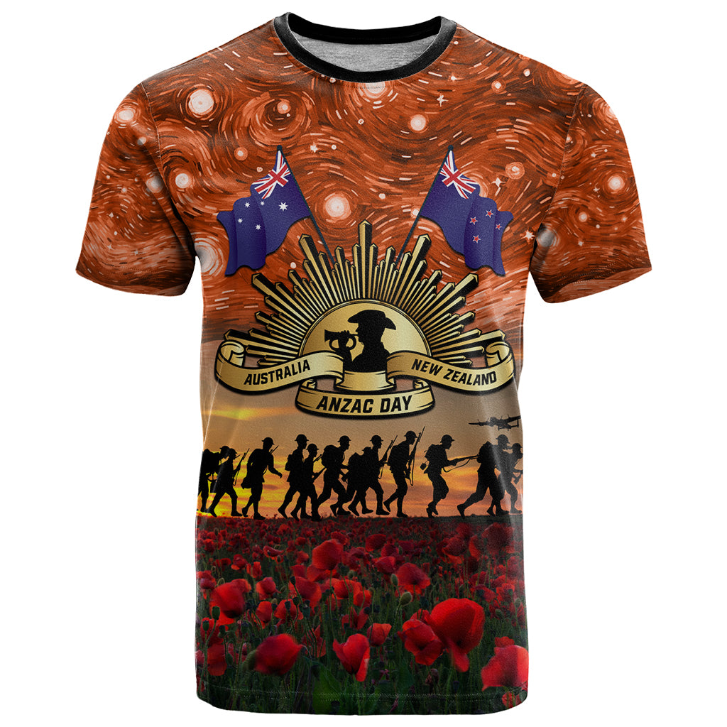The Rising Sun Badge ANZAC T Shirt Last Post Field of Poppy Starry Night Style
