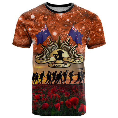 The Rising Sun Badge ANZAC T Shirt Last Post Field of Poppy Starry Night Style