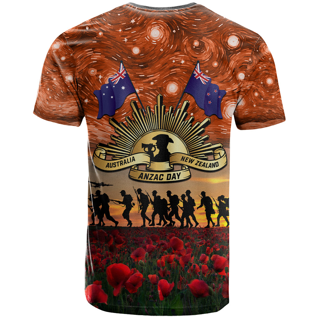 The Rising Sun Badge ANZAC T Shirt Last Post Field of Poppy Starry Night Style