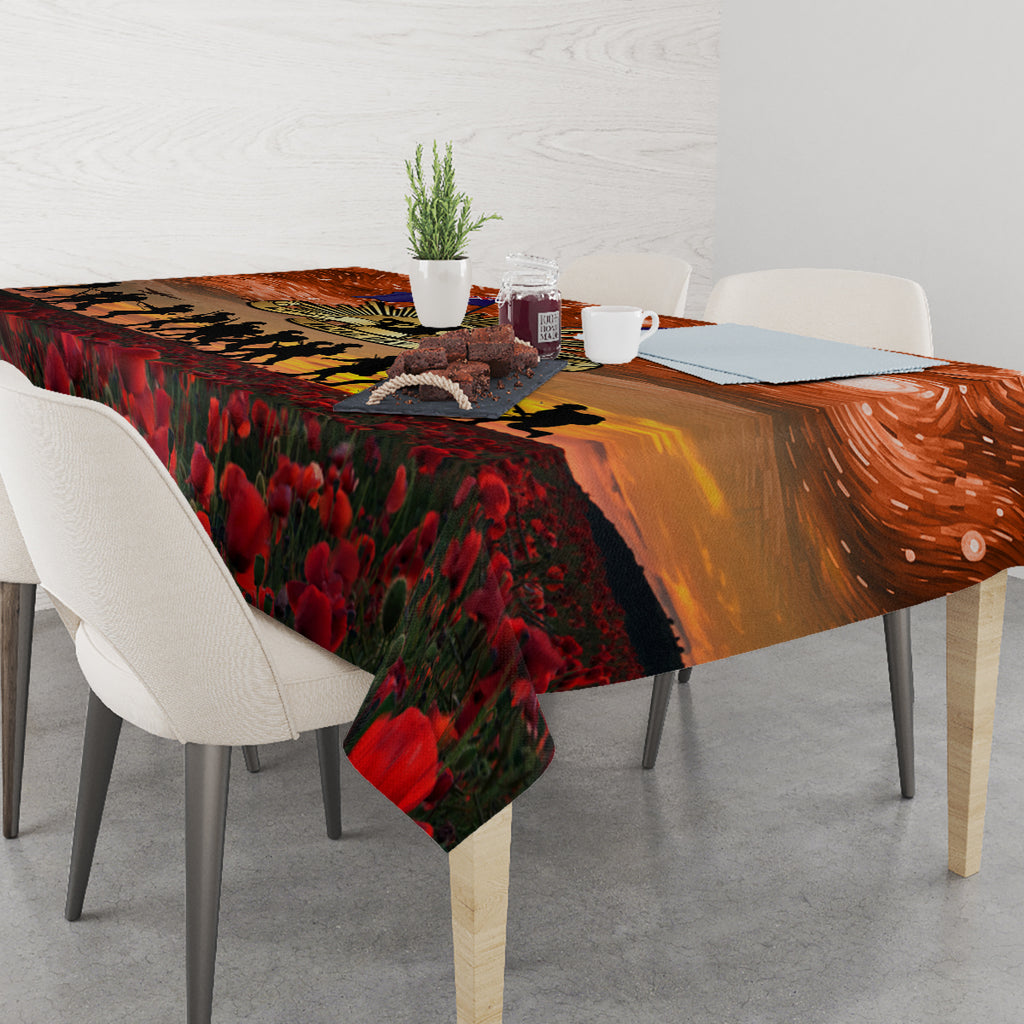 The Rising Sun Badge ANZAC Tablecloth Last Post Field of Poppy Starry Night Style
