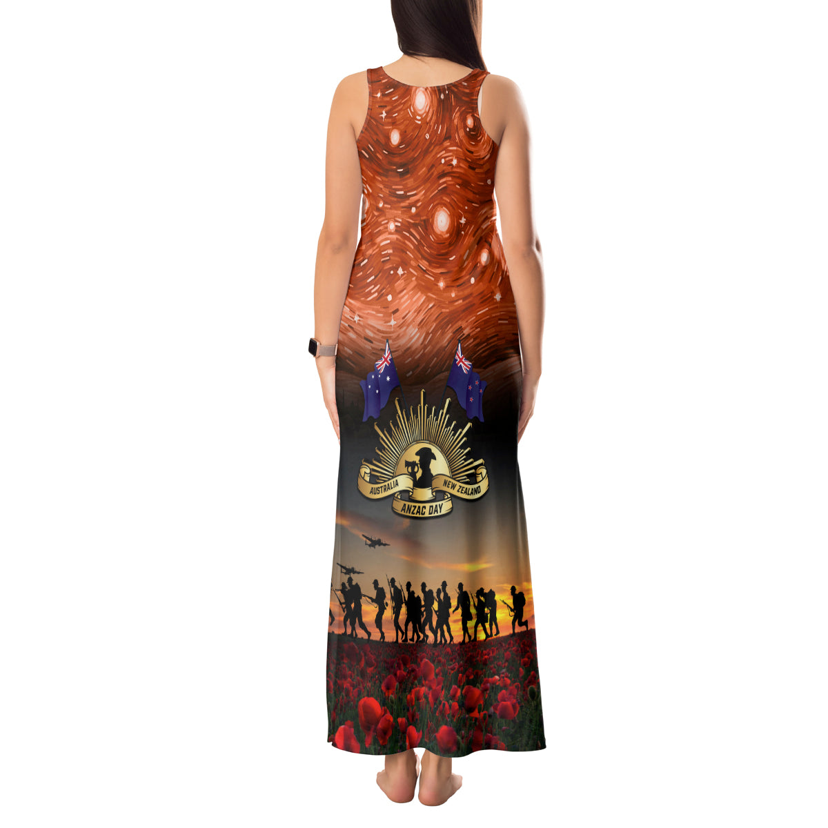 The Rising Sun Badge ANZAC Tank Maxi Dress Last Post Field of Poppy Starry Night Style