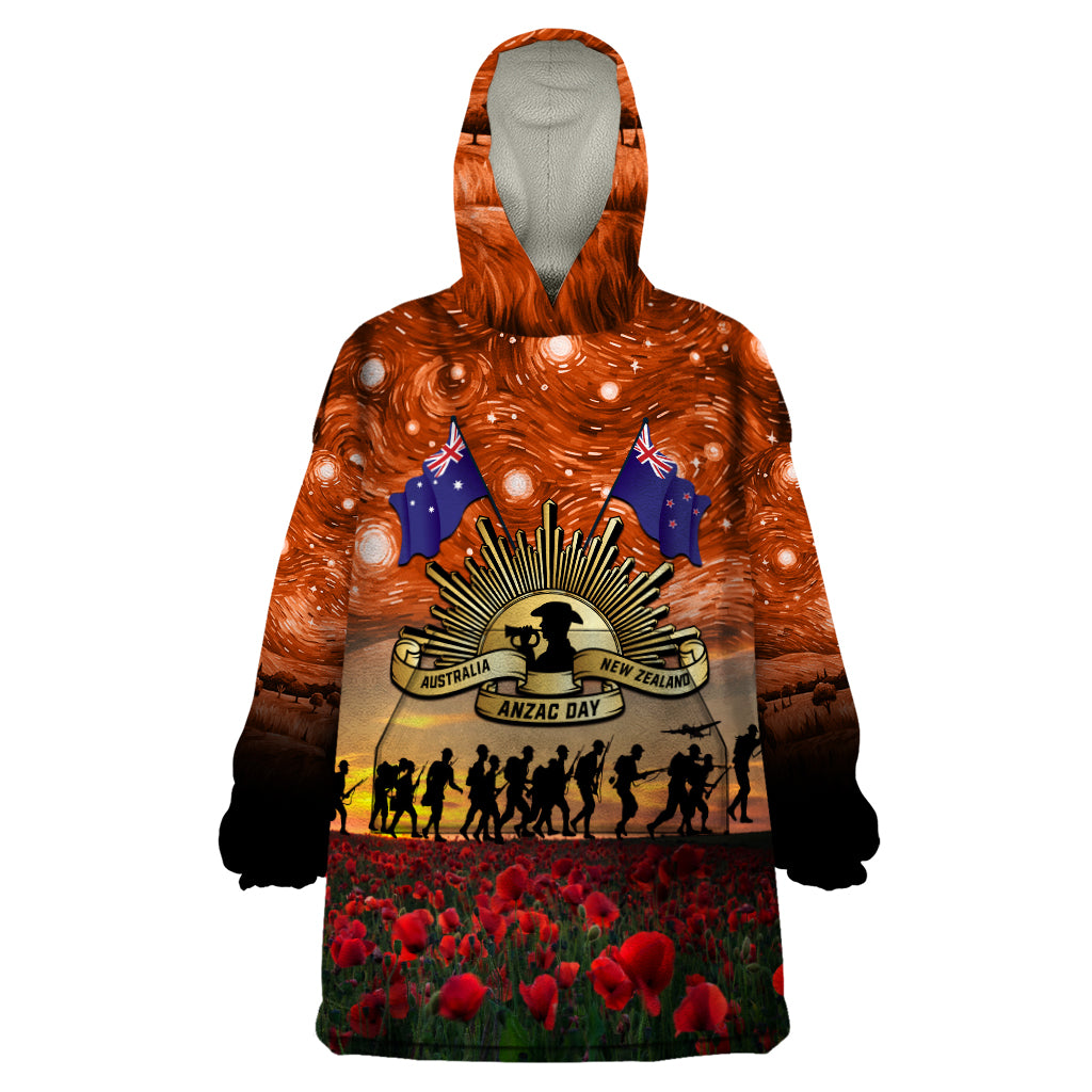 The Rising Sun Badge ANZAC Wearable Blanket Hoodie Last Post Field of Poppy Starry Night Style