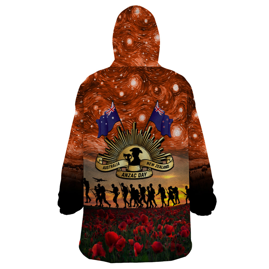 The Rising Sun Badge ANZAC Wearable Blanket Hoodie Last Post Field of Poppy Starry Night Style