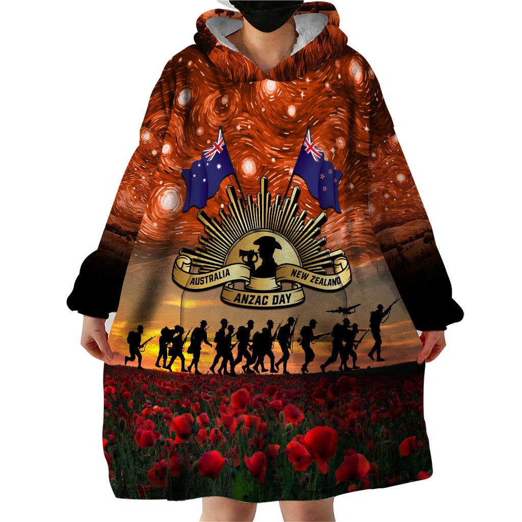 The Rising Sun Badge ANZAC Wearable Blanket Hoodie Last Post Field of Poppy Starry Night Style