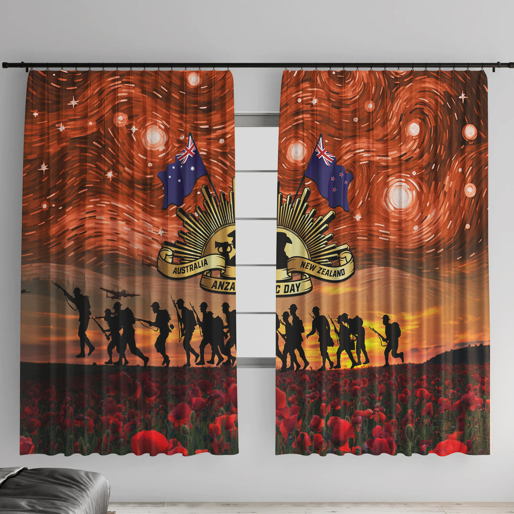 The Rising Sun Badge ANZAC Window Curtain Last Post Field of Poppy Starry Night Style