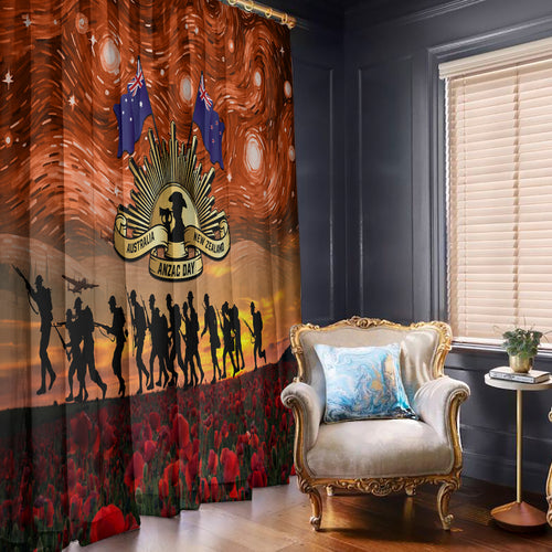 The Rising Sun Badge ANZAC Window Curtain Last Post Field of Poppy Starry Night Style
