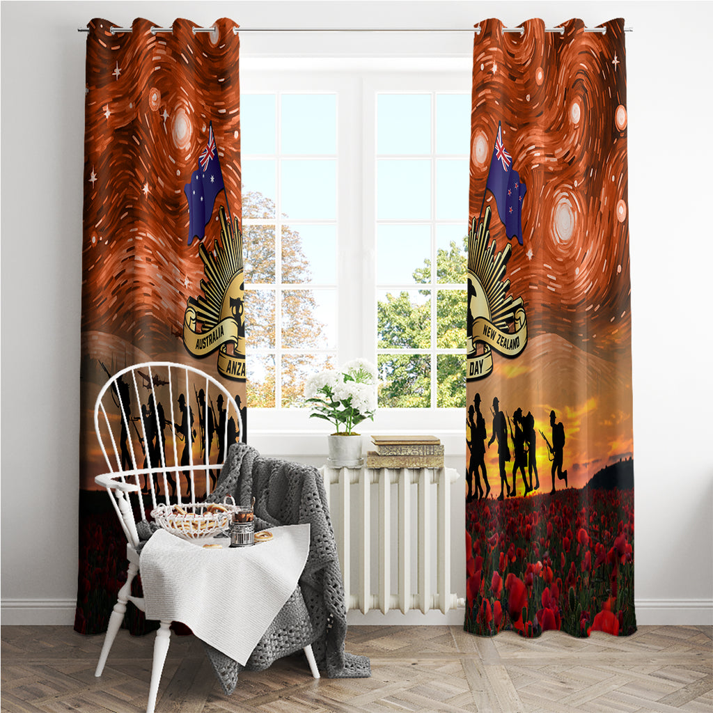 The Rising Sun Badge ANZAC Window Curtain Last Post Field of Poppy Starry Night Style