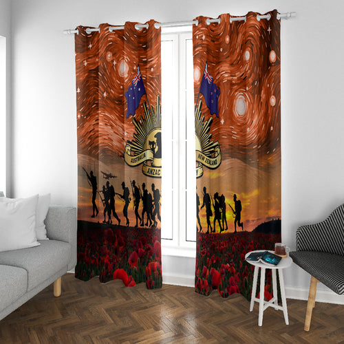 The Rising Sun Badge ANZAC Window Curtain Last Post Field of Poppy Starry Night Style