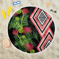 Aotearoa Tukutuku Motif Beach Blanket Pohutukawa and Fern Leaves