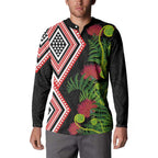 Aotearoa Tukutuku Motif Button Sweatshirt Pohutukawa and Fern Leaves
