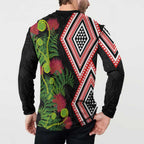 Aotearoa Tukutuku Motif Button Sweatshirt Pohutukawa and Fern Leaves